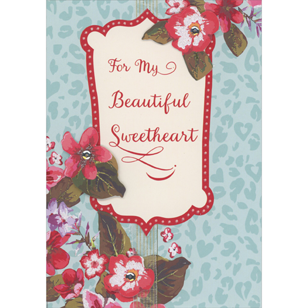 3D Red and White Flower Sequins Sweetheart Valentine Card  