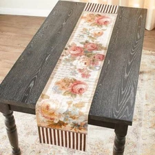 Vintage Inspired Floral Table Runner Victorian Roses Runner Rose Flowers Linen 