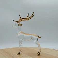 Valentine Gift Samba Deer Animal Hand Blown Art Glass Figurine 18K Gold Horn