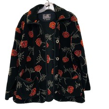 Vintage Womens Tsunami Floral Pattern Button Up Collared Jacket S/p Coat
