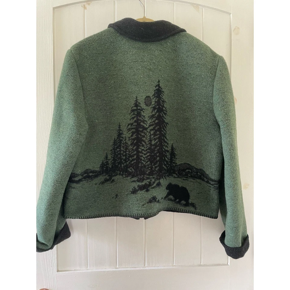 Винтажная женская куртка Johnny Morris на открытом воздухе зеленая размер XL одеяло из шерстяной смеси - Изображение 2 из 4