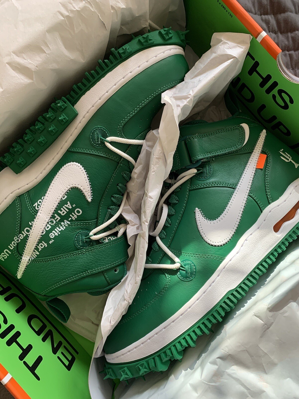 OFF WHITE X NIKE Taglia 12 Nike Air Force 1 Mid SP pelle x bianco sporco verde pino