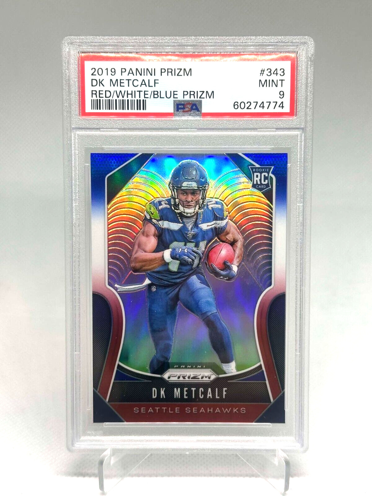DK Metcalf 2019 Panini Prizm RWB Red White Blue Rookie PSA 9 #343 Seahawks SN774
