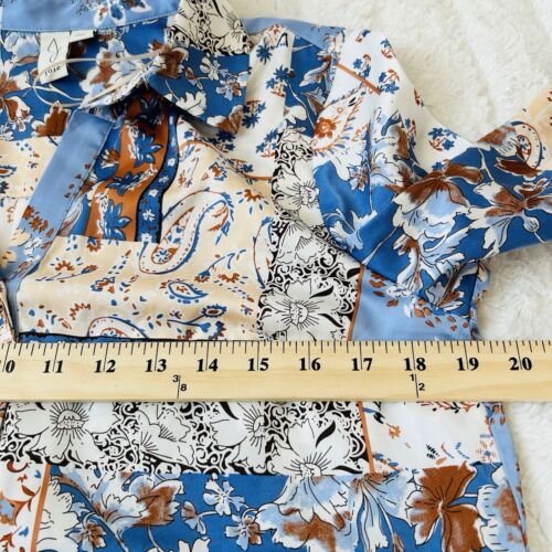 Joie Blue Cream Patchwork Blouse Womens Sz M Silky Smooth Comfy Spring Summer - Picture 2 of 9
