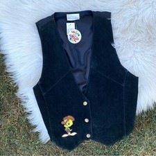 Vintage LOONEY TUNES 1996 Cowboy Tweety Bird Suede Vest dead stock S/M