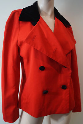 AKRIS LINEA B Blazer Jacke rot Wolle schwarz Kragen zweireihig Gr.40 UK12