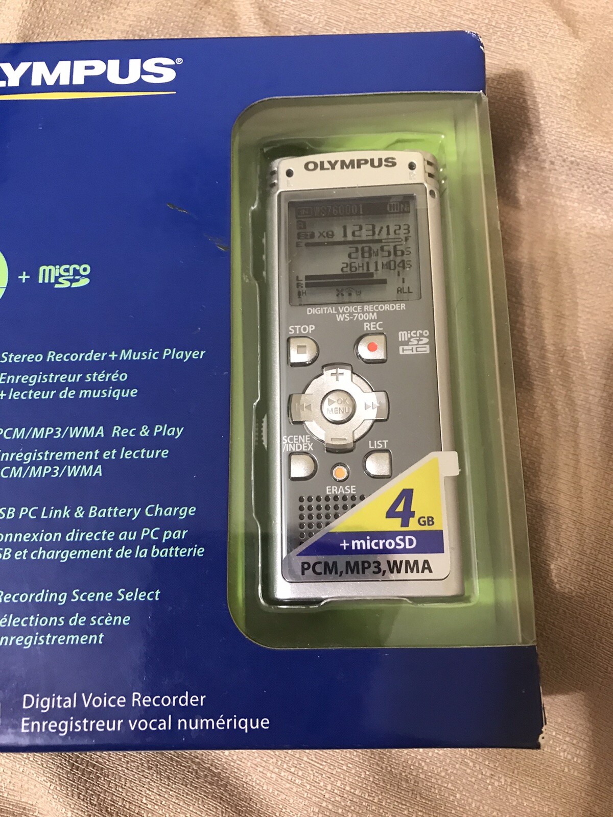 Olympus 4GB Digital Voice Recorder with LCD Display, Gray, WS700M