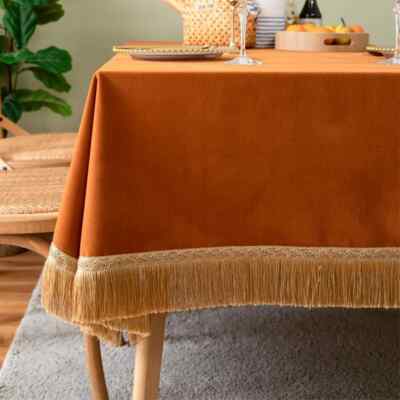 Tassels Velvet Table Cover for Dining Table Protector Coffee Tablecloth Party