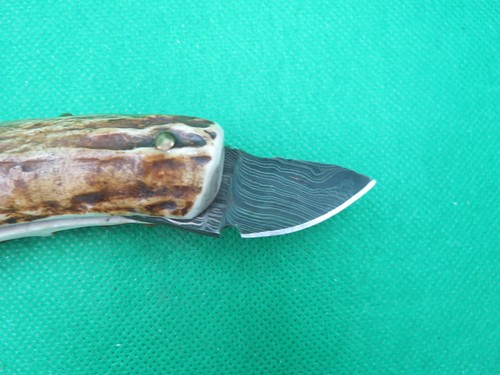 CUSTOM STAG HANDLE DAMASCUS FOLDER MADE BY TABOR SUPER COOL MUST SEE - Picture 5 of 5