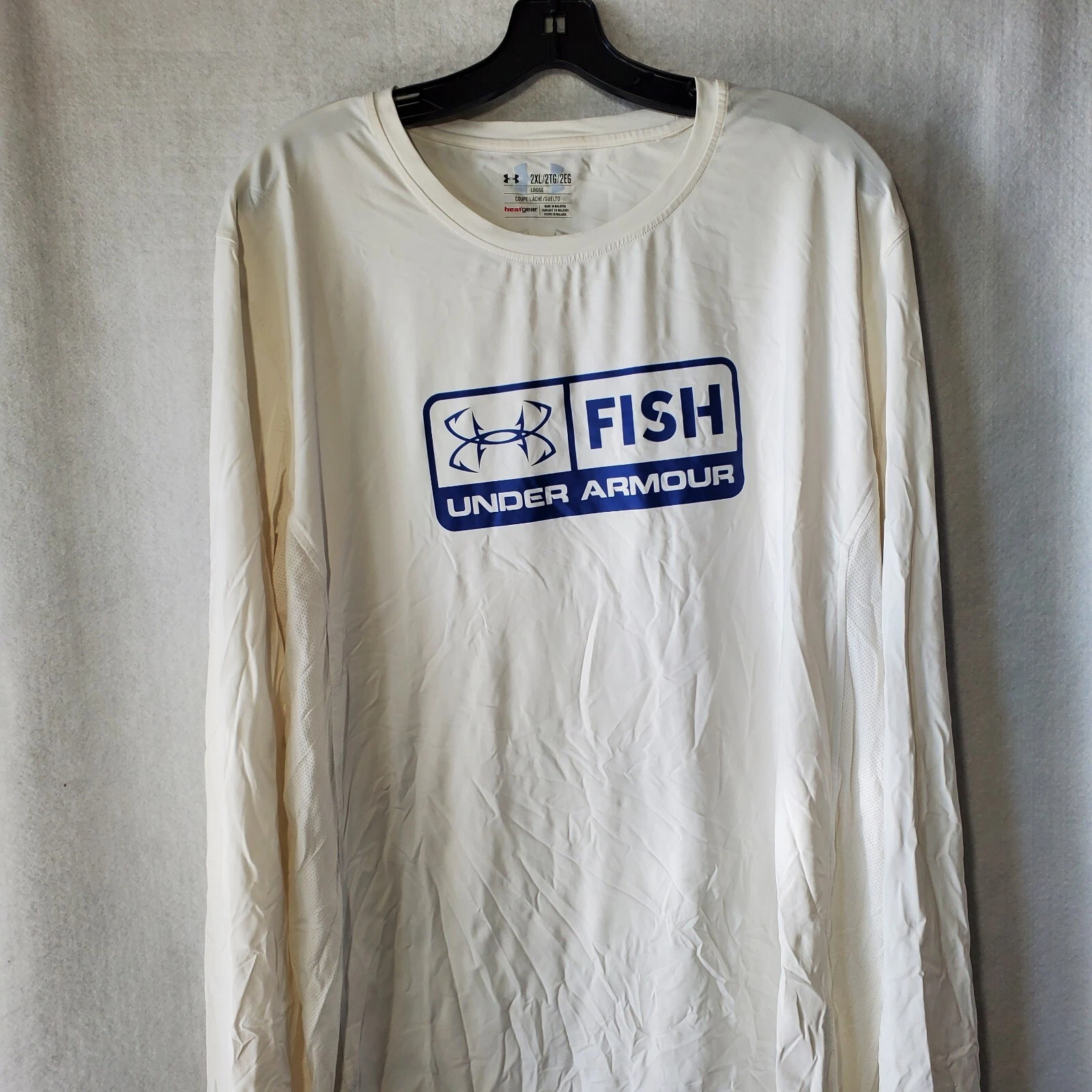 Under Armour Fishing Shirt Men's 2XL White Long Sleeve Loose Heat Gear XXL