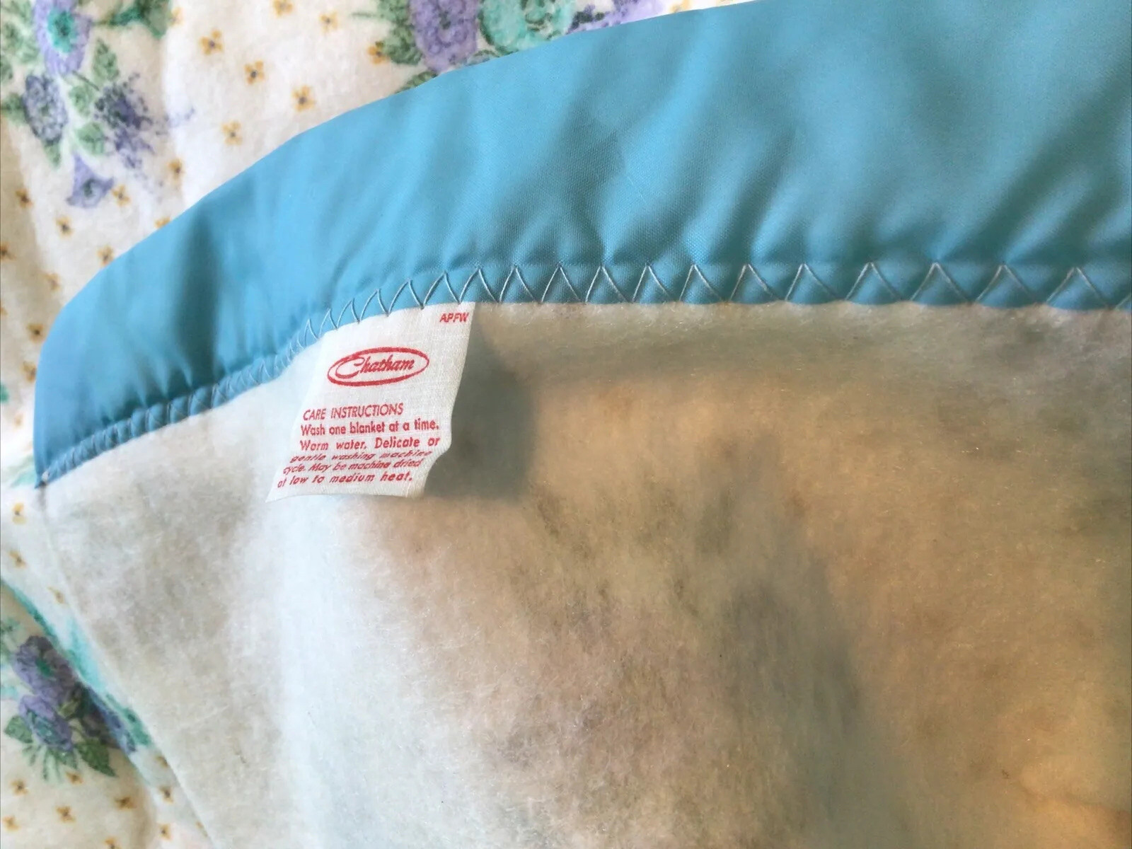 Vintage Chatham Blanket 72”x 94” White Blue Purple Floral eBay