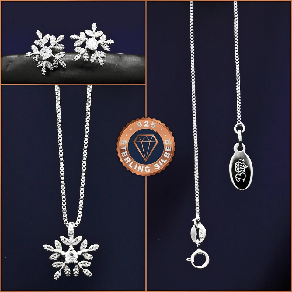 Schneeflocke-Schmuckset, echt 925 Sterling Silber im Etui, Weihnachtsgeschenk - Bild 3 von 4