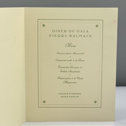 New Look PIERRE BALMAIN French Fashion House HONORED AT GALA DINNER Menu VTG 50s - Picture 2 of 9
