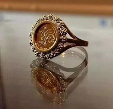 Chinese Panda Bear Coin Charm Ring 2Ct LabCreated Diamond 14k Yellow Gold Finish