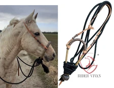 40 Plaits Bosal Set,Horse Bosal Set 12",Rawhide Bosal Set With Nylon Mecate Rein