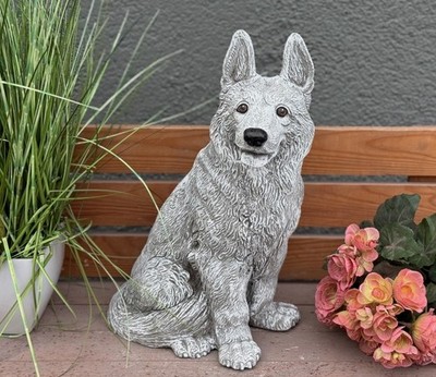 Frostfeste Steinfigur Schäferhund groß Gartenfigur Steinguss 39 cm wetterfest