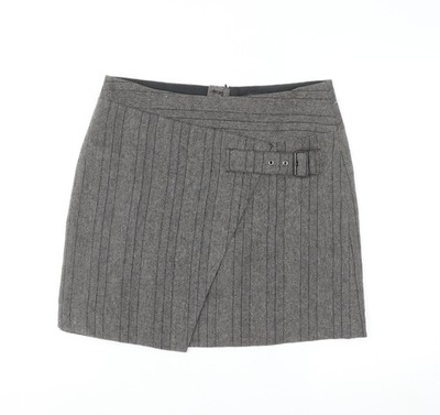 Mexx Damen grau Fischgrätmuster Wickel Tweed Rock Größe 14