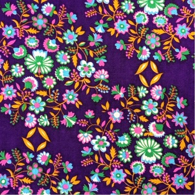 3 1/8 Yards Vintage 1970's Colorful HAWAIIAN Acrylic CREPE FABRIC Purple Floral