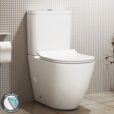 Elva Close Coupled Round Rimless Toilet Bathroom & Slim Soft Close Seat, Cistern
