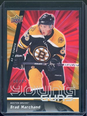 2025-26 UD Series 2 Brad Marchand Retro Young Guns Red Outburst OR-22 SSP 3/25