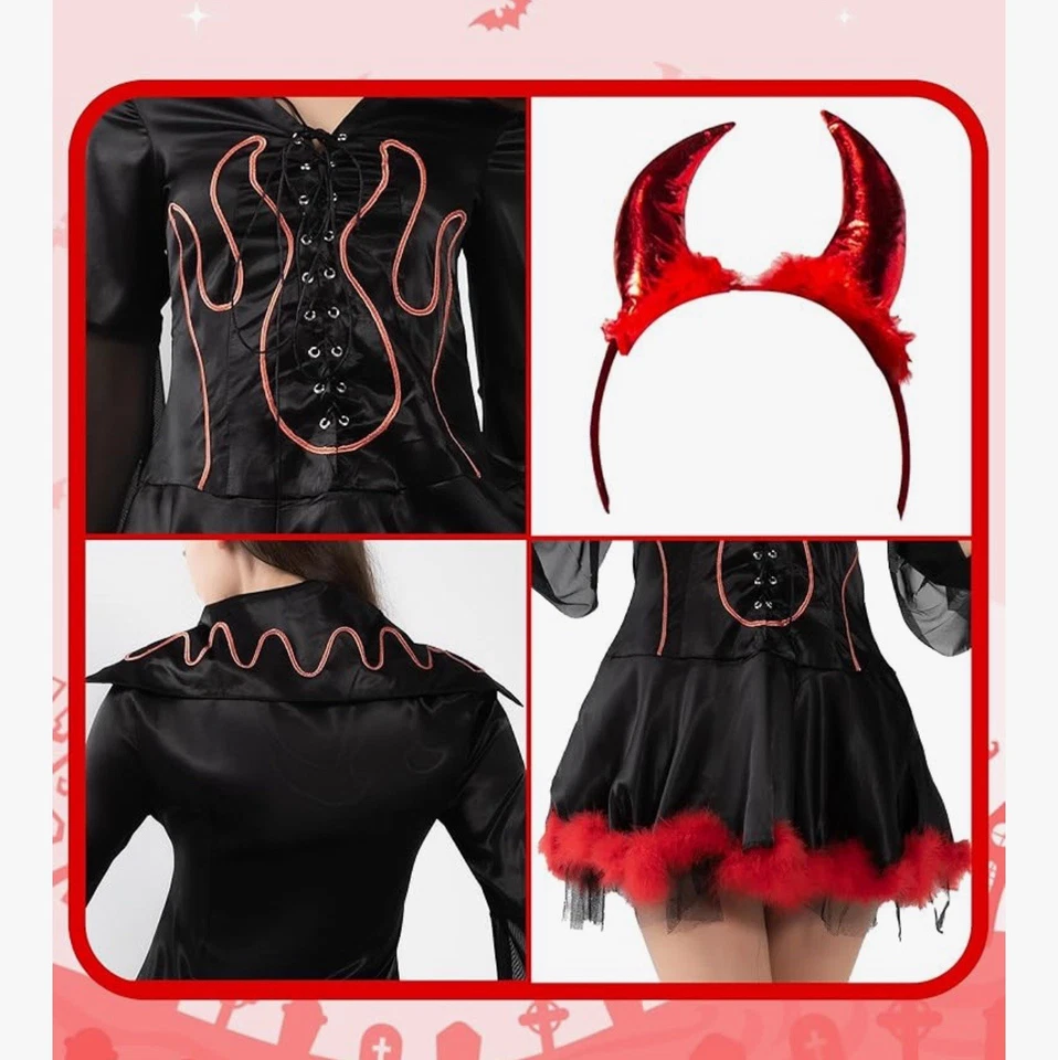 Disfraz de Halloween KatchOn (L) Diablo Ella Diablo Juegos con disfraces Corsé Llama Vestido de Pluma Foto 4 de 4