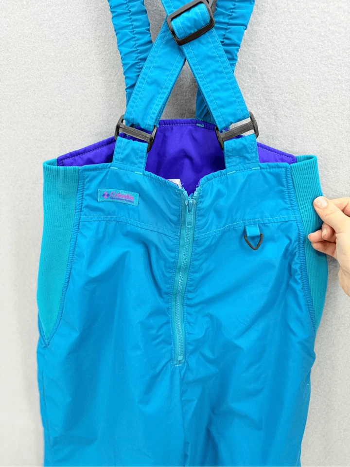 Traje de esquí snowboard aislado con babero azul Columbia de colección de los 90 para mujer talla yo Foto 2 de 4