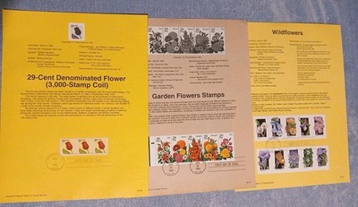 US STAMPS Flowers 3 Different 1992-1994 USPS First Day Issue Souvenir Sheets