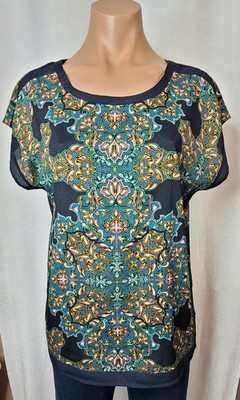 Y2k The Limited Blue Floral Career Blouse Round Neck Sleeveless Top Tall Small 