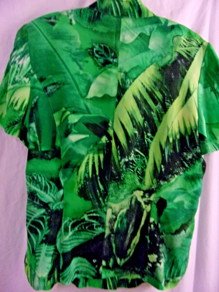 Camisa y pantalones de seda vintage Escada verde tropical hoja de palma 38/42 en muy buena condición Foto 4 de 4