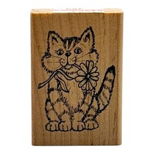 Comotion Kitty Cat Kitten with Flower in Mouth Rubber Stamp Crafts NEW