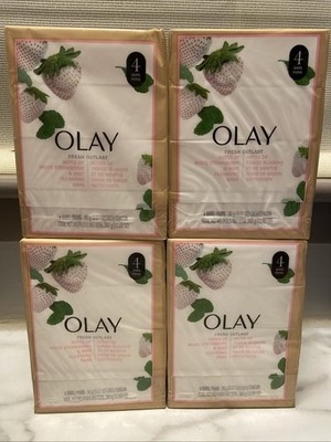4 OLAY Fresh Outlast Notes Of White Strawberry & Mint Cleansing Bar 4 Ct 3.17oz
