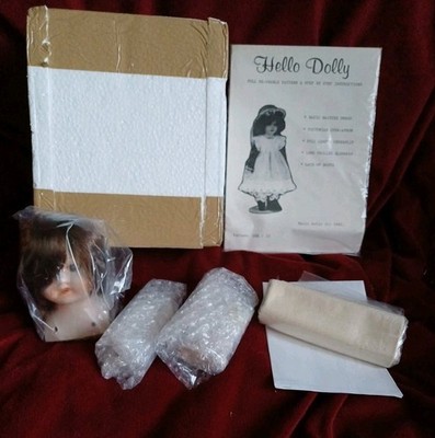 Vintage Hello Dolly Design Porzellan Baby Puppe Set - Kopf Hände Füße & Stoff 