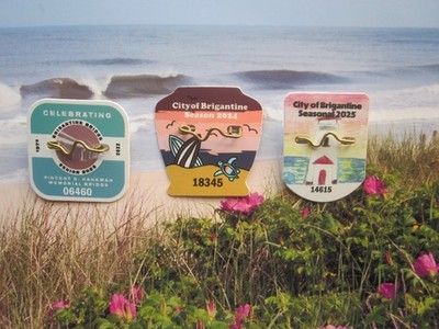 3  YEARS  BRIGANTINE  NEW  JERSEY  SEASONAL  BEACH  BADGES/TAGS