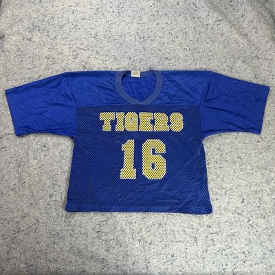 Vintage DA Tigers #16 Mesh Football Jersey Blue Yellow Youth XL USA