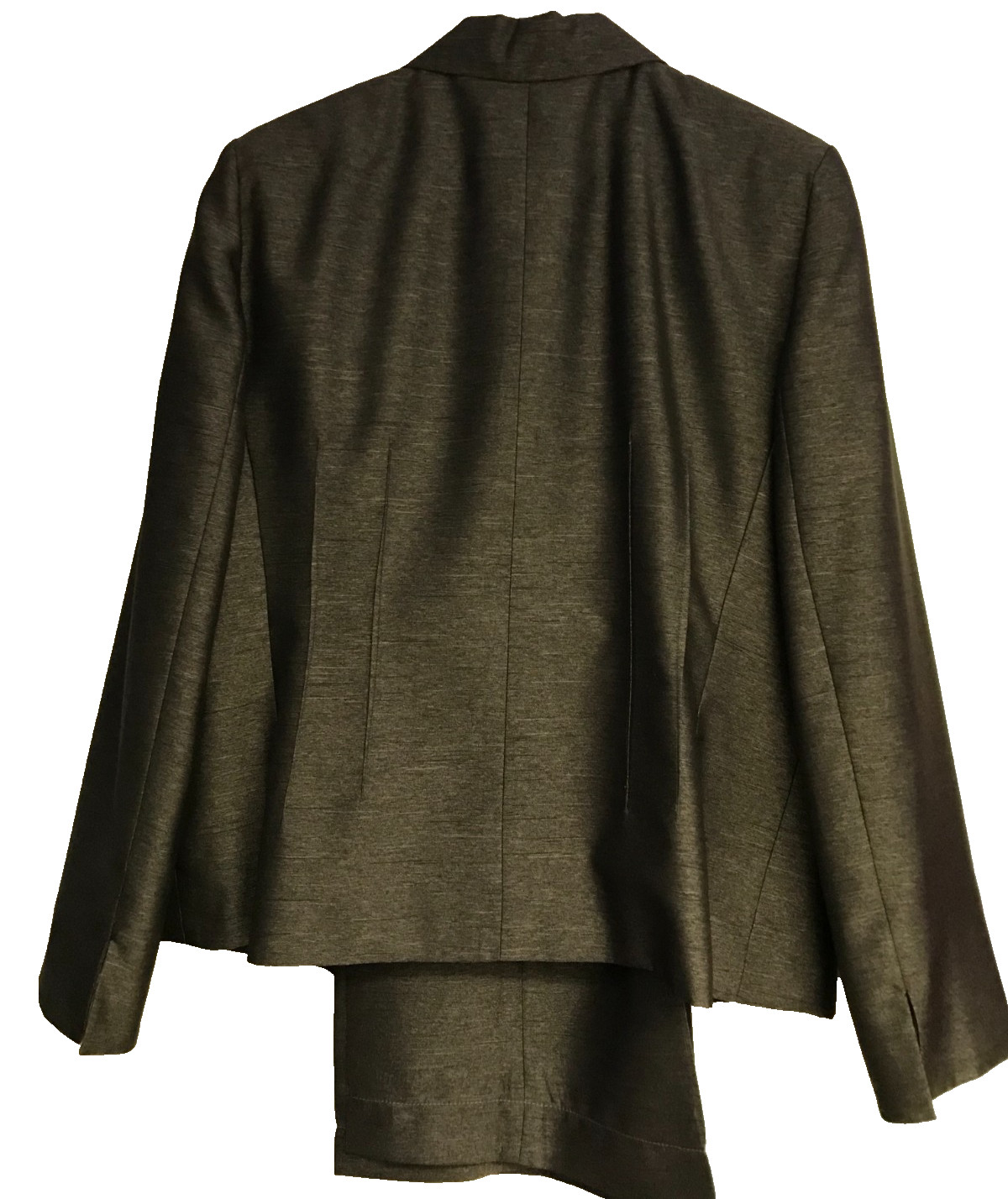 Le Suit Polyester Pant Suit Sz 16 Lined Silver Gray 2 Piece Shiny 38W x 28I