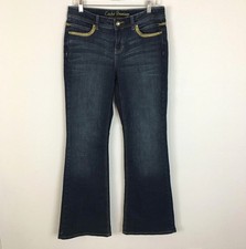 Vintage Y2K Cache Boot Cut Mid Rise Jeans 10 Gold Trim Rhinestone STRETCH 32