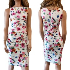 Dolce & Gabbana Floral Print Silk Chiffon Ruched Bodycon Sheath Dress IT38