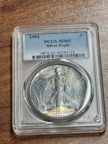 1994 American Silver Eagle PCGS MS65 Beautiful Toning Toned Key Date (Slab1048)