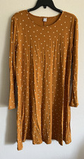 Old Navy Dress Womens L Knit Knee Length Mustard Yellow Polka Dots Long Sleeve