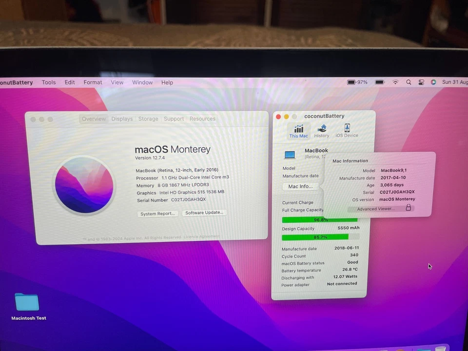 MacBook 12" A1534 Silver Early 2016 1.1GHz Intel Core m3 8GB RAM 256GB SSD - Image 3 of 4