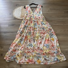 FOREVER 21 Floral Print Womens Sleeveless Deep Vneck Tiered Maxi Dress