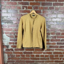 Eileen Fisher Cardigan Sweater Womens Small Mustard Wool Angora Silk Button Up