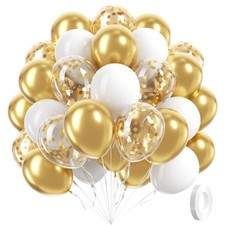 60pcs Gold and White Balloons 12inch, White and Gold Balloons with Metallic G...