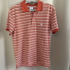 Brooks Brothers Mens Performance Polo Medium Slim Fit White Orange Striped
