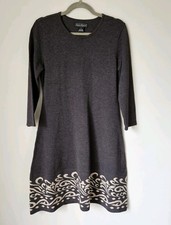 Jessica Howard 3/4 Sleeve Fit & Flare Sweater Dress Contrast Scroll Hem Size M