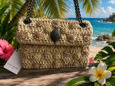 NWT 238 Kurt Geiger London Raffia CRYSTAL Floral Chain Shoulder Bag Woven