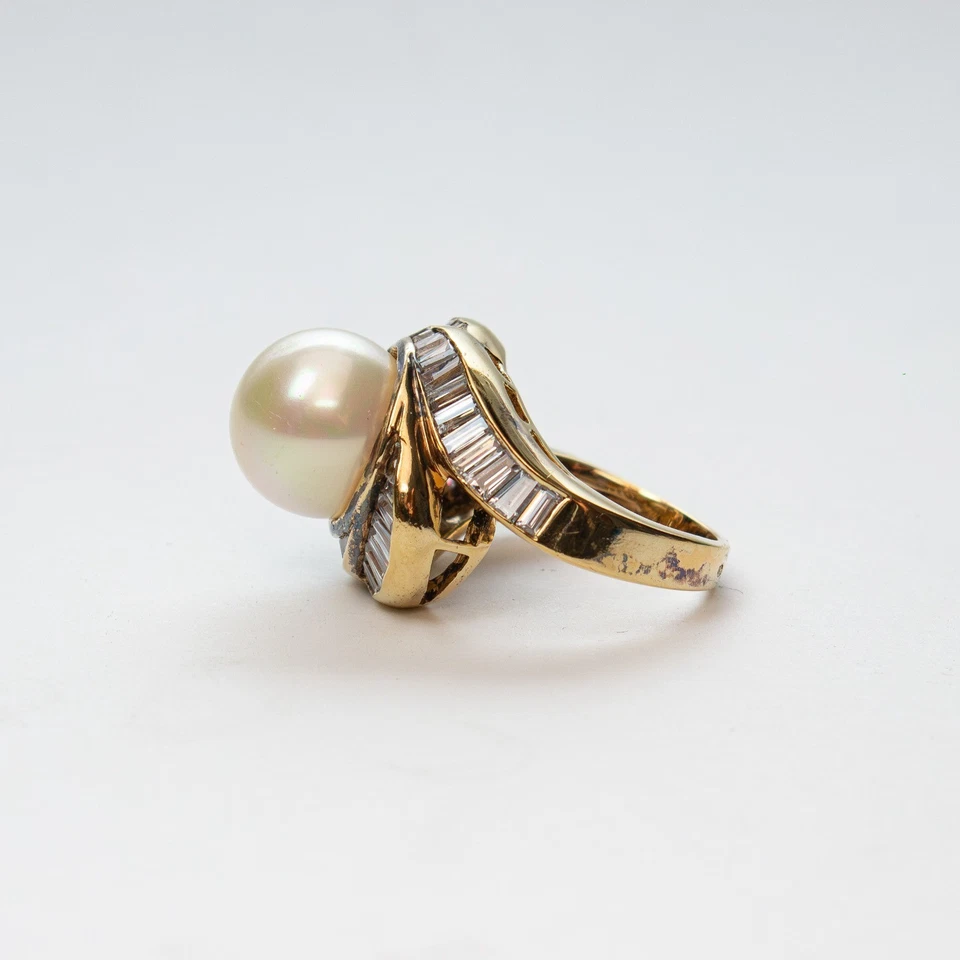 Anello -Argento Dorato- Perla -E Cristalli - Vintage - Immagine 3 di 4