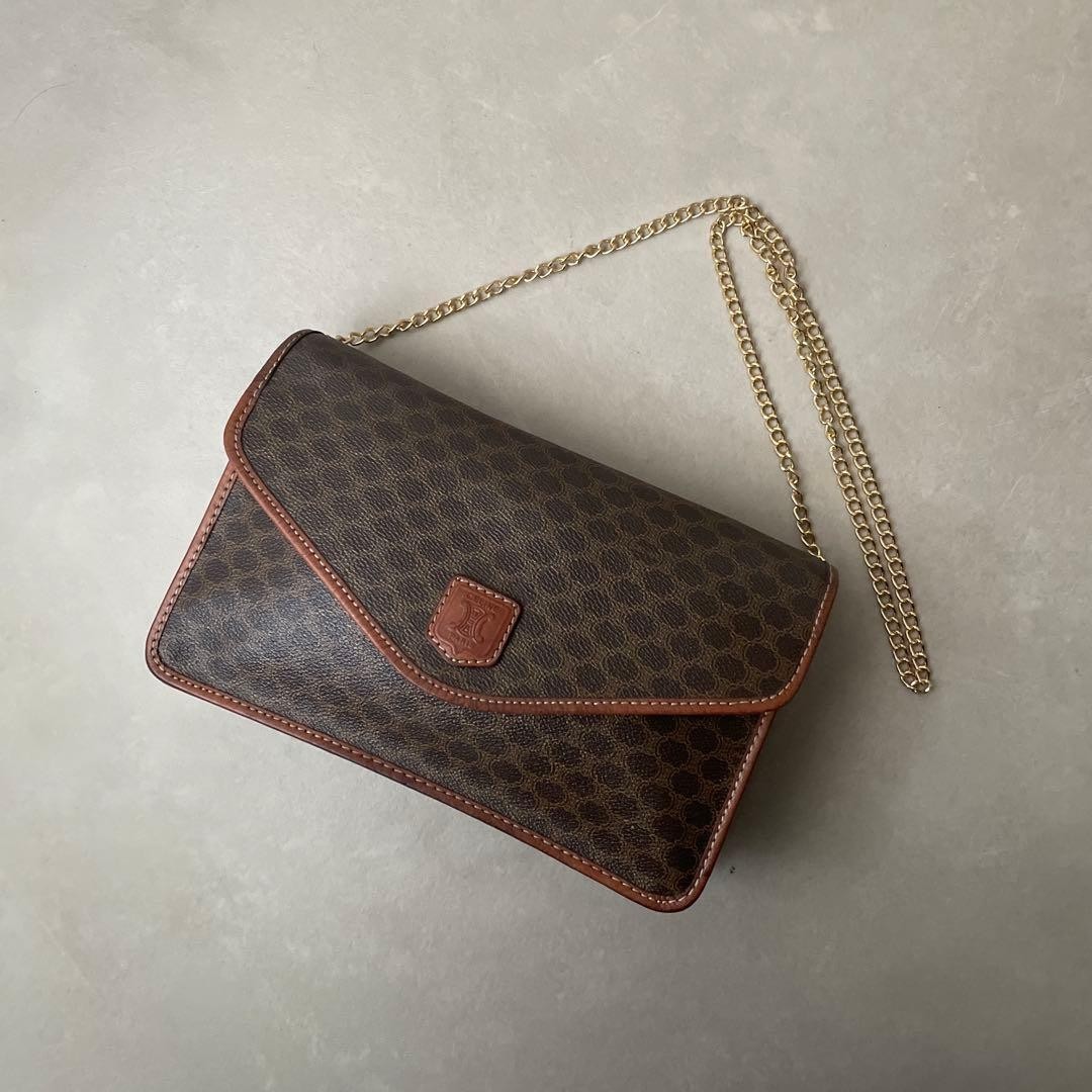 [Authentic Used] CELINE Macadam Triomphe Chain Shoulder Bag Brown PVC Leather