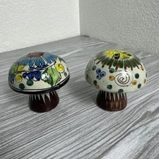 Set of Mexican Tonala Pottery Mushroom Salt & Pepper Shakers