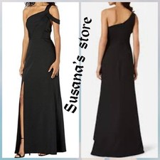 NWT BCBG MAXAZRIA SIZE 4 Black One Shoulder Pleating Front Slit Gown Maxi Dress